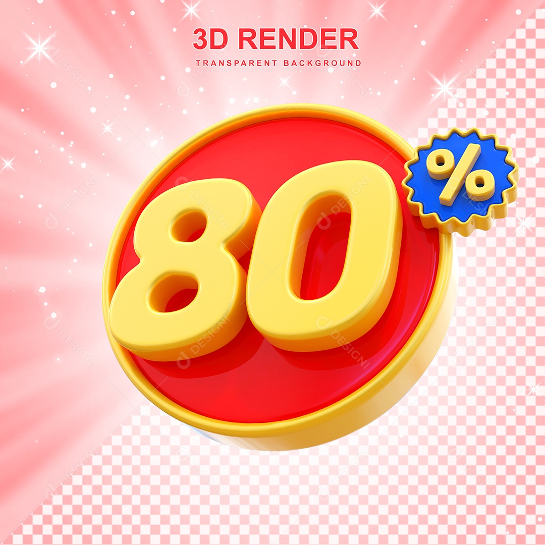 Número de Desconto 80% Elemento 3D Amarelo E Vermelho para Composição PSD