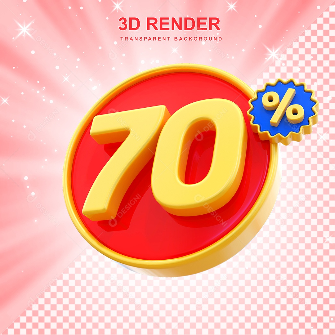 Número de Desconto 7% Elemento 3D Amarelo E Vermelho para Composição PSD