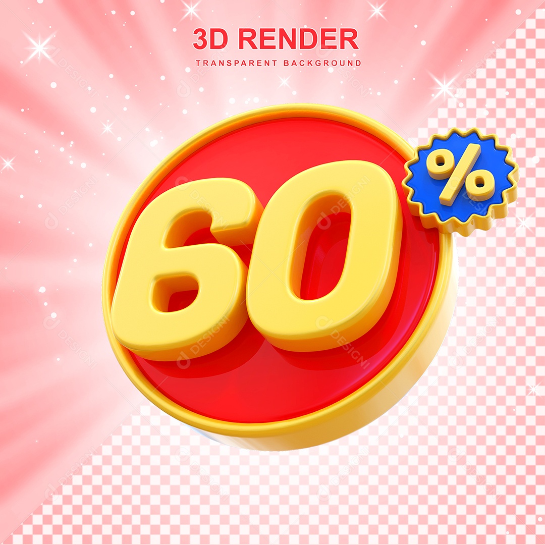 Número de Desconto 60% Elemento 3D Amarelo E Vermelho para Composição PSD