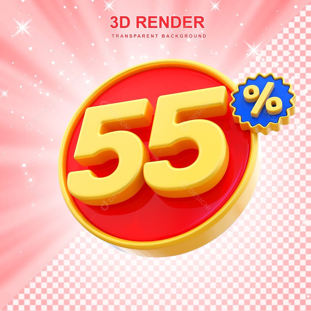 Número de Desconto 7% Elemento 3D Amarelo E Vermelho para Composição PSD