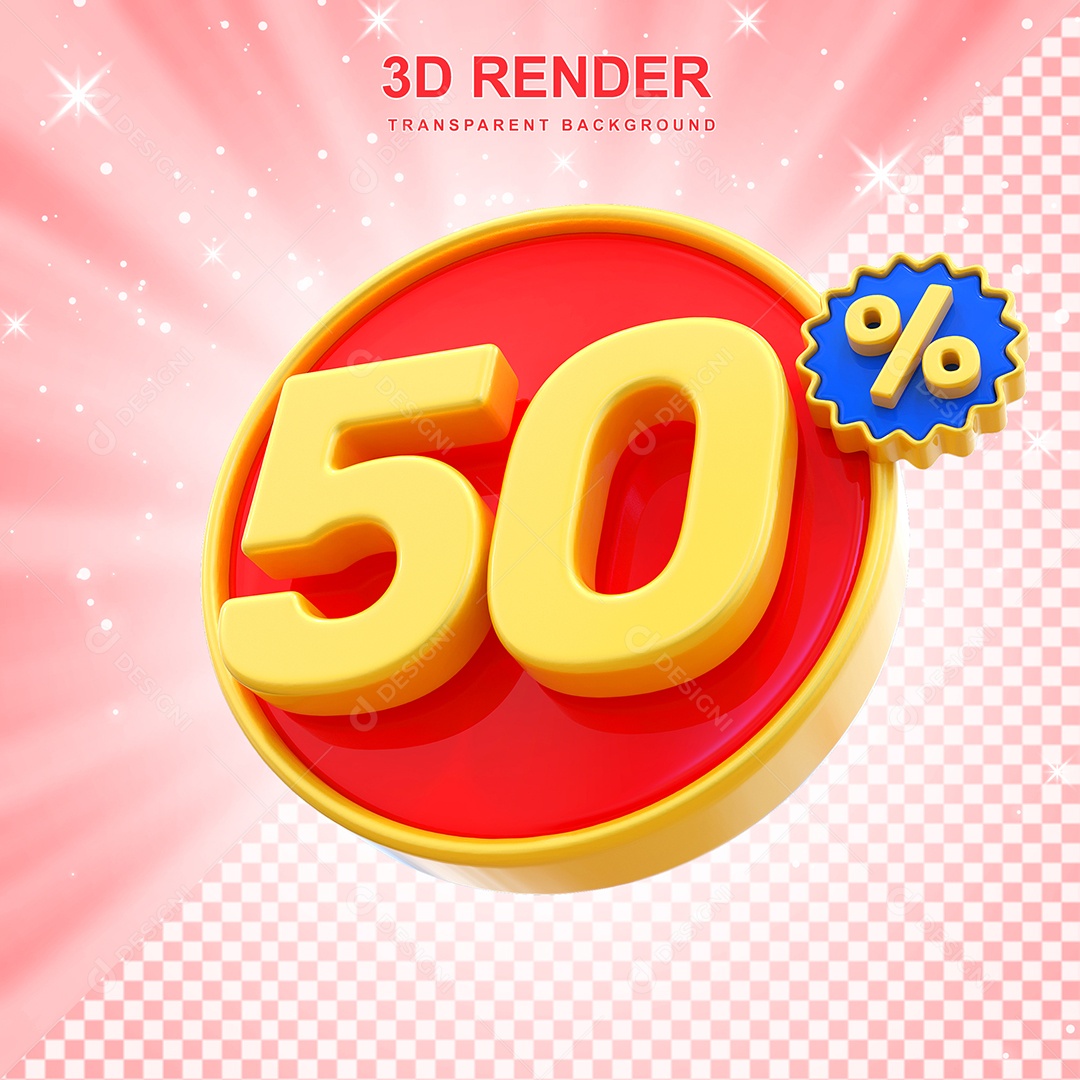 Número de Desconto 50% Elemento 3D Amarelo E Vermelho para Composição PSD