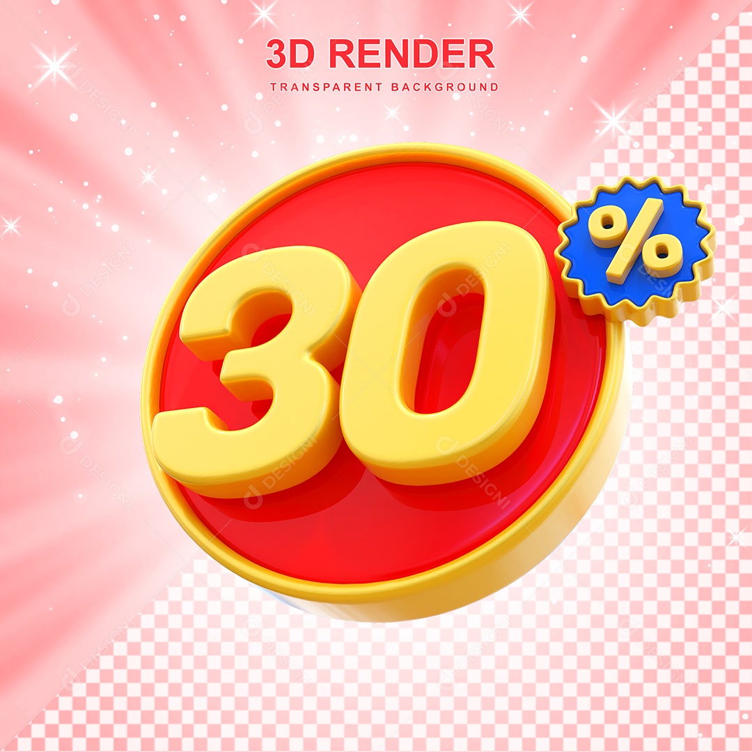 Número de Desconto 30% Elemento 3D Amarelo E Vermelho para Composição PSD