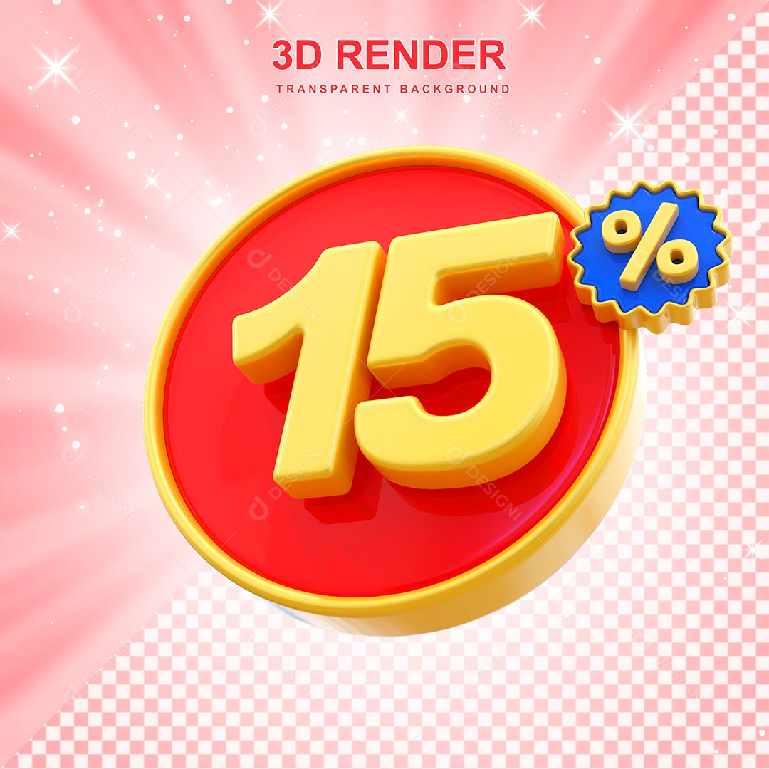 Número de Desconto 15% Elemento 3D Amarelo E Vermelho para Composição PSD
