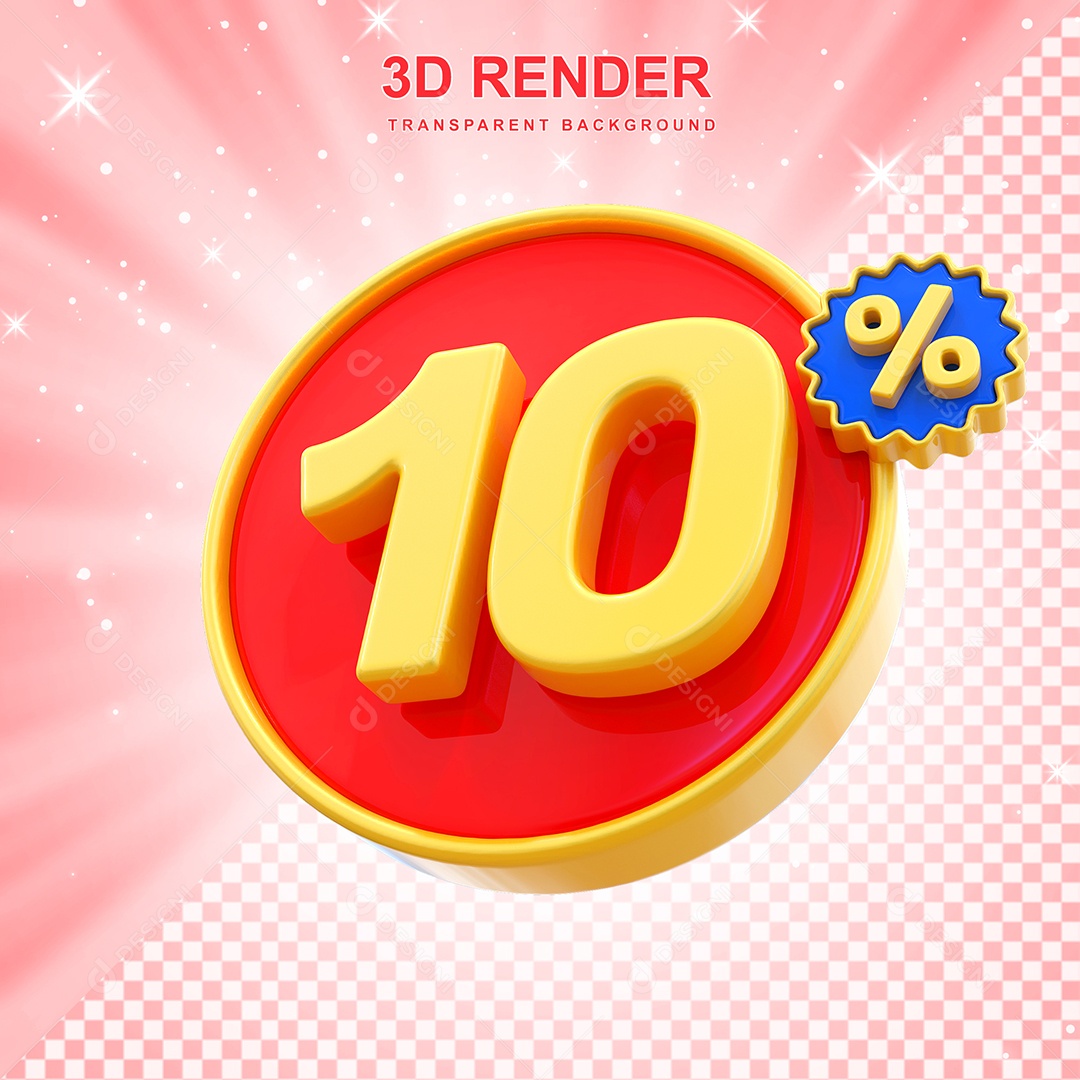Número de Desconto 10% Elemento 3D Amarelo E Vermelho para Composição PSD