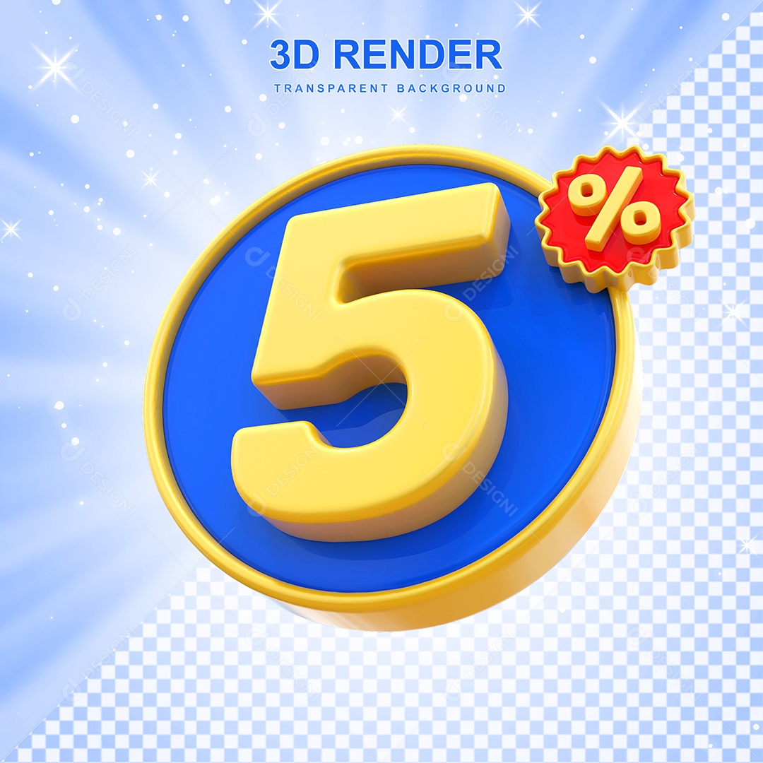 Número de Desconto % Elemento 3D Amarelo E Azul para Composição PSD