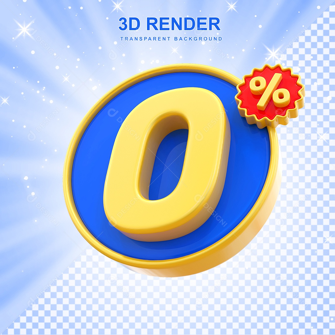 Número de Desconto 0% Elemento 3D Amarelo E Azul para Composição PSD
