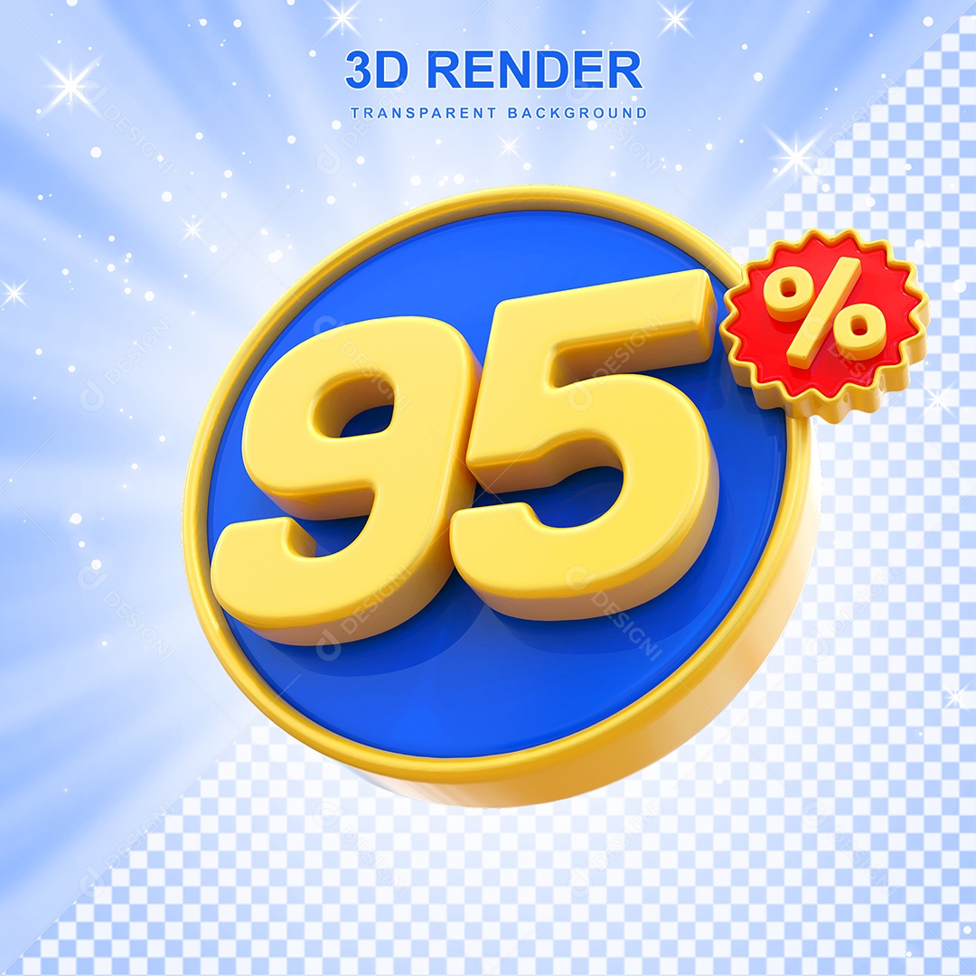 Número de Desconto 95% Elemento 3D Amarelo E Azul para Composição PSD