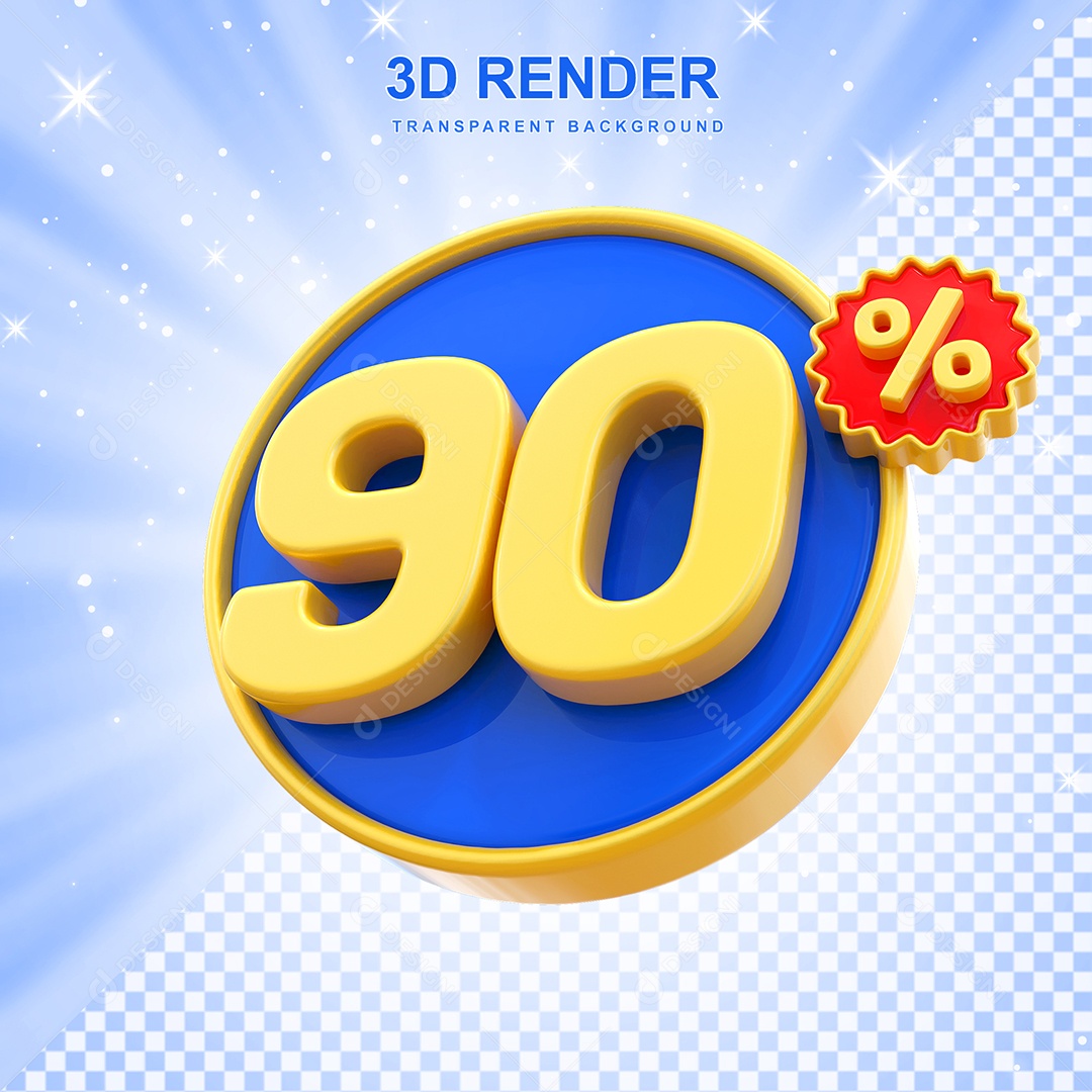 Número de Desconto 90% Elemento 3D Amarelo E Azul para Composição PSD