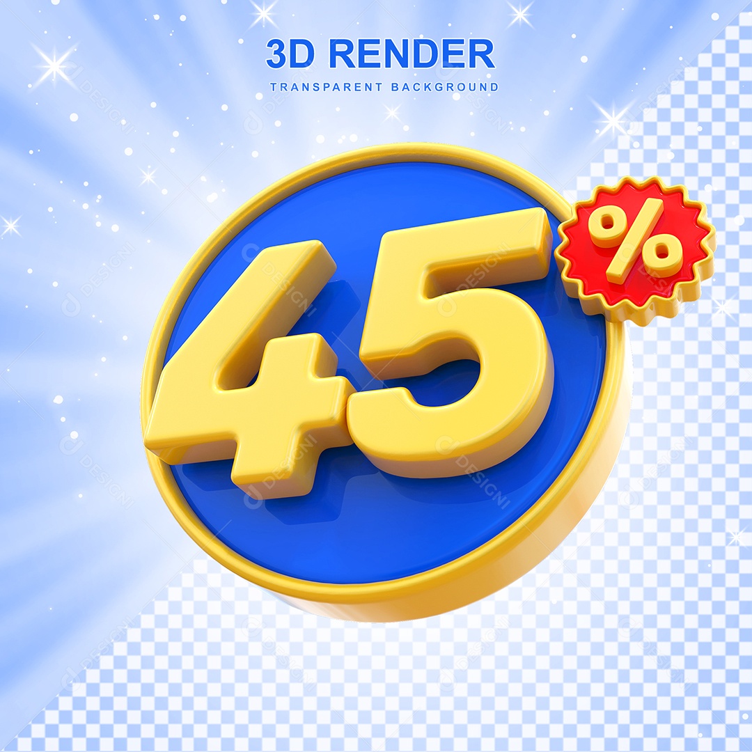 Número de Desconto 45% Elemento 3D Amarelo E Azul para Composição PSD