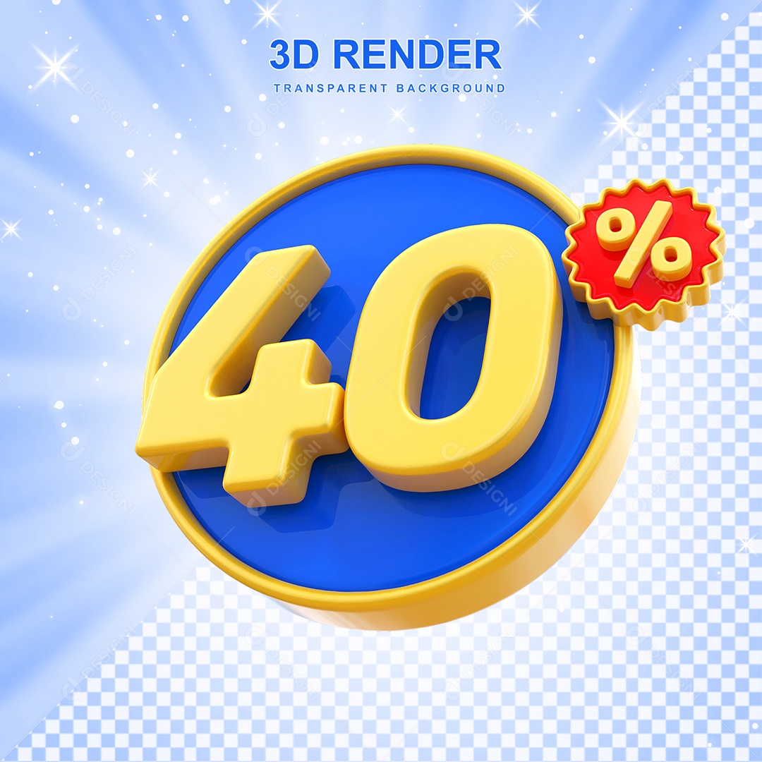Número de Desconto 40% Elemento 3D Amarelo E Azul para Composição PSD