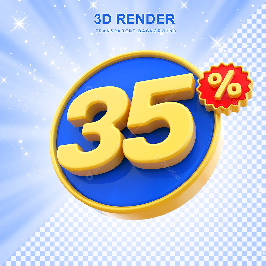Número de Desconto 35% Elemento 3D Amarelo E Azul para Composição PSD