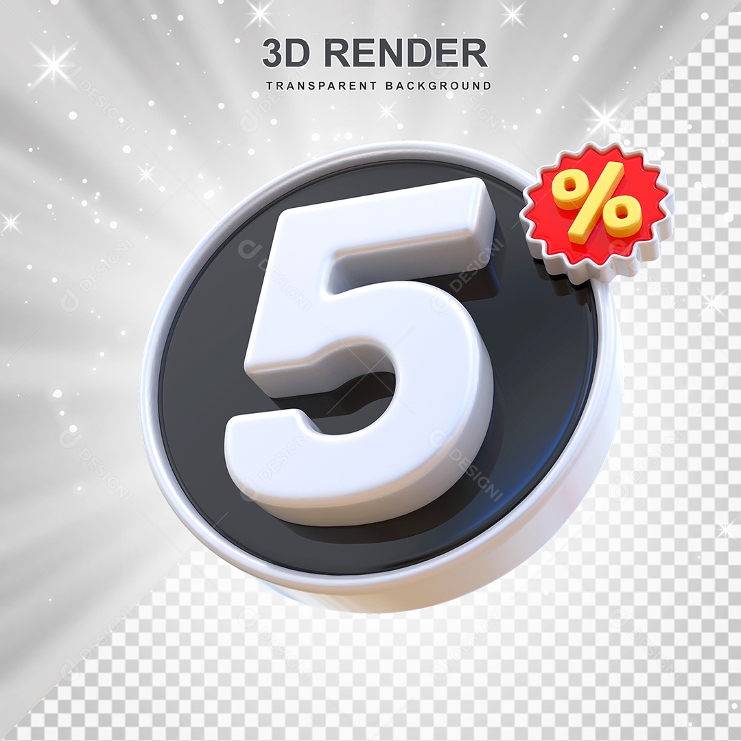 Número de Desconto 5% Elemento 3D Preto E Branco para Composição PSD