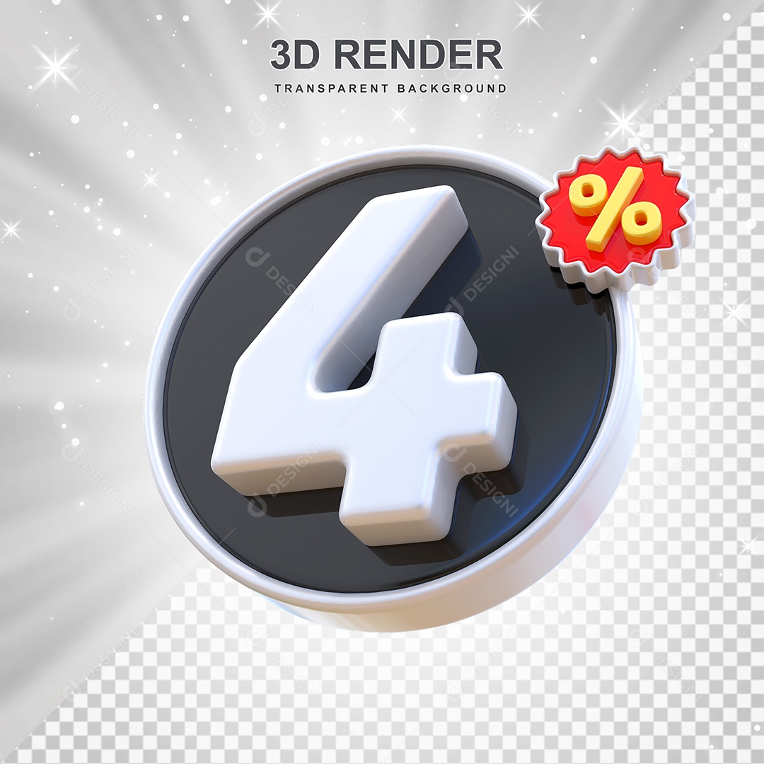 Número de Desconto 4% Elemento 3D Preto E Branco para Composição PSD