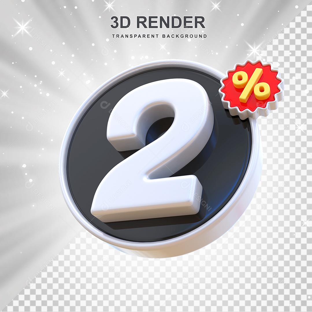 Número de Desconto 2% Elemento 3D Preto E Branco para Composição PSD