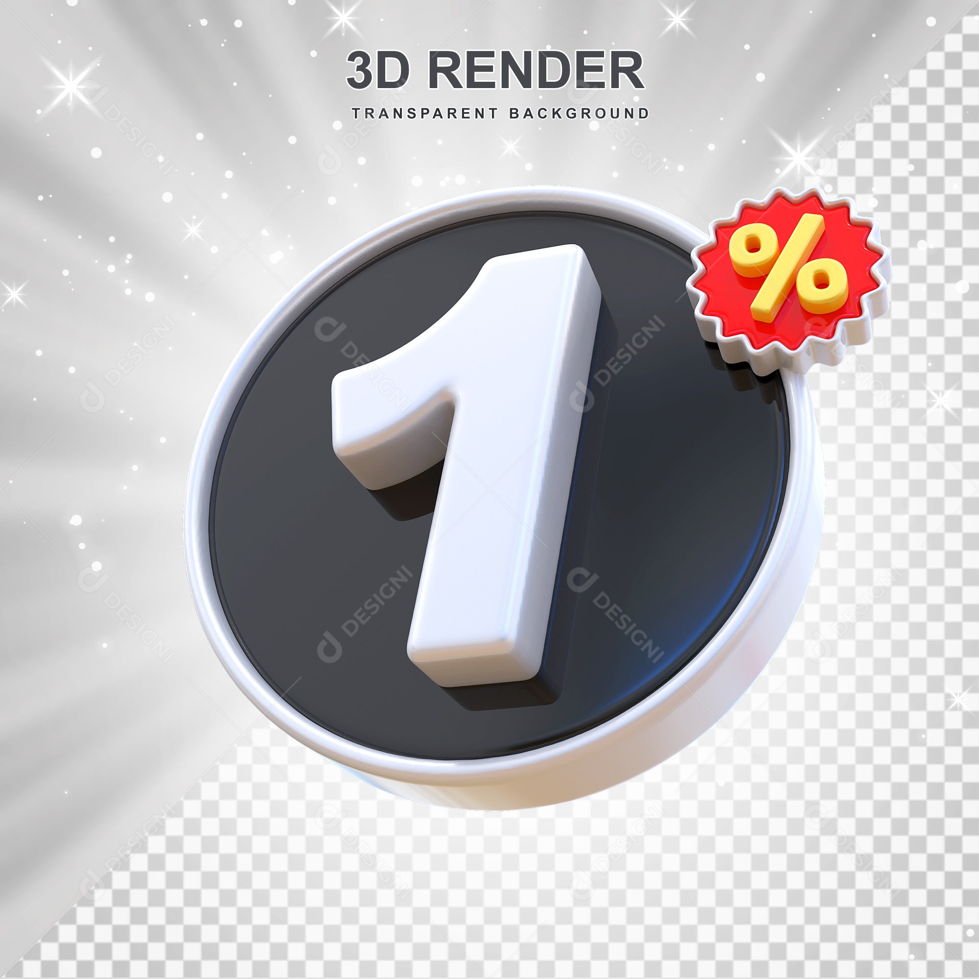 Número de Desconto 1% Elemento 3D Preto E Branco para Composição PSD