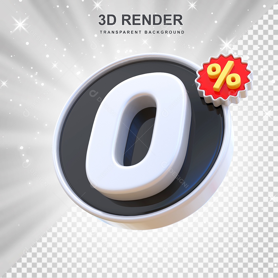 Número de Desconto 0% Elemento 3D Preto E Branco para Composição PSD
