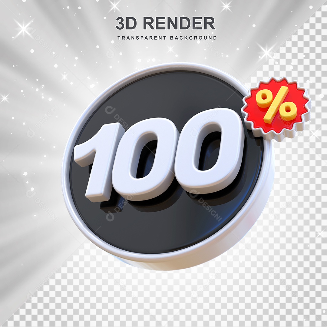Número de Desconto 100% Elemento 3D Preto E Branco para Composição PSD