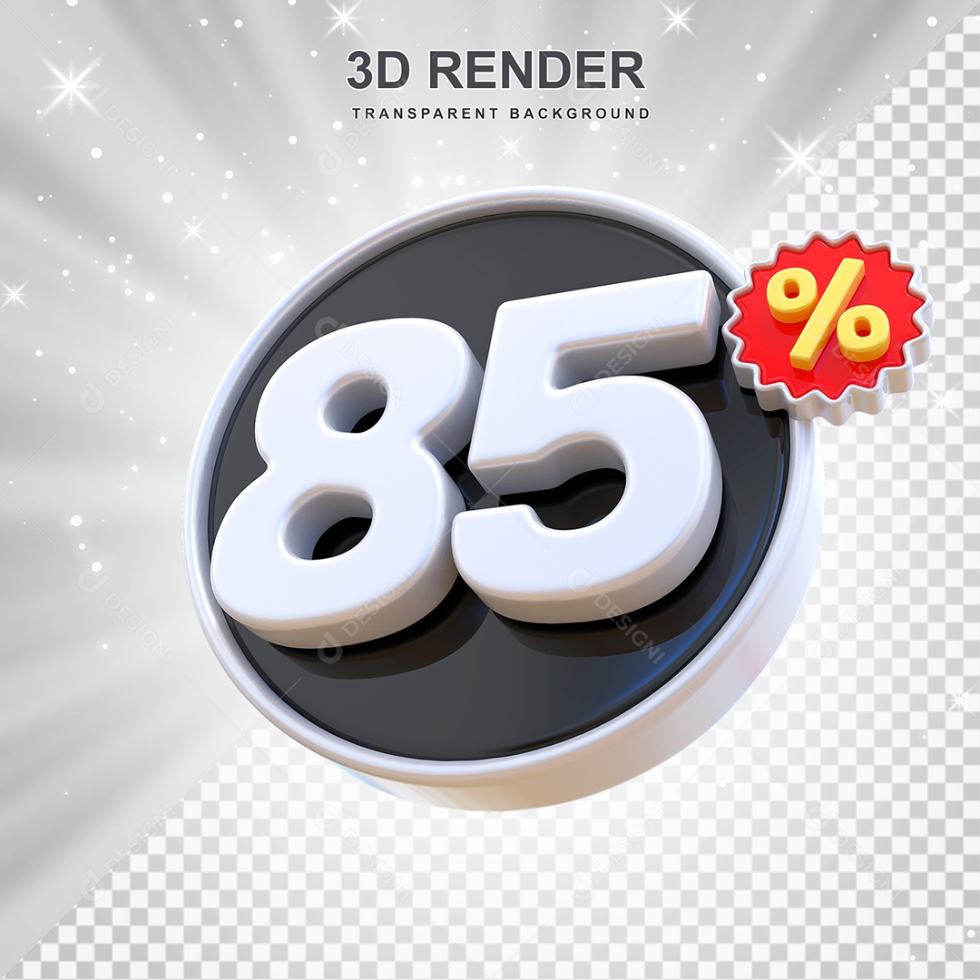 Número de Desconto 85% Elemento 3D Preto E Branco para Composição PSD