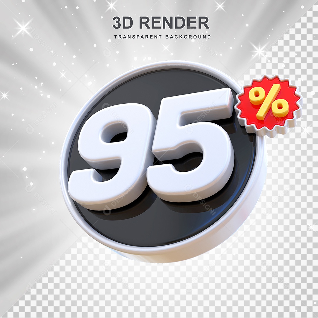 Número de Desconto 95% Elemento 3D Preto E Branco para Composição PSD