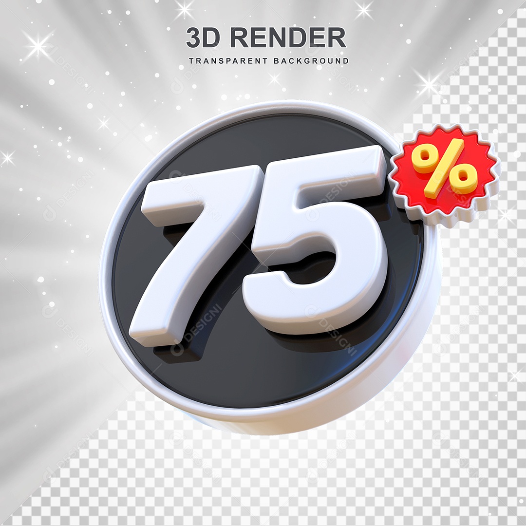 Número de Desconto 75% Elemento 3D Preto E Branco para Composição PSD