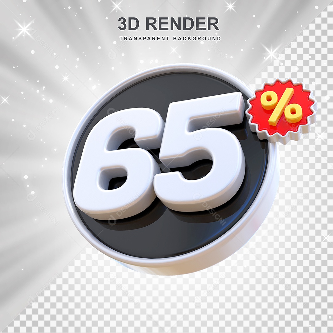 Número de Desconto 65% Elemento 3D Preto E Branco para Composição PSD