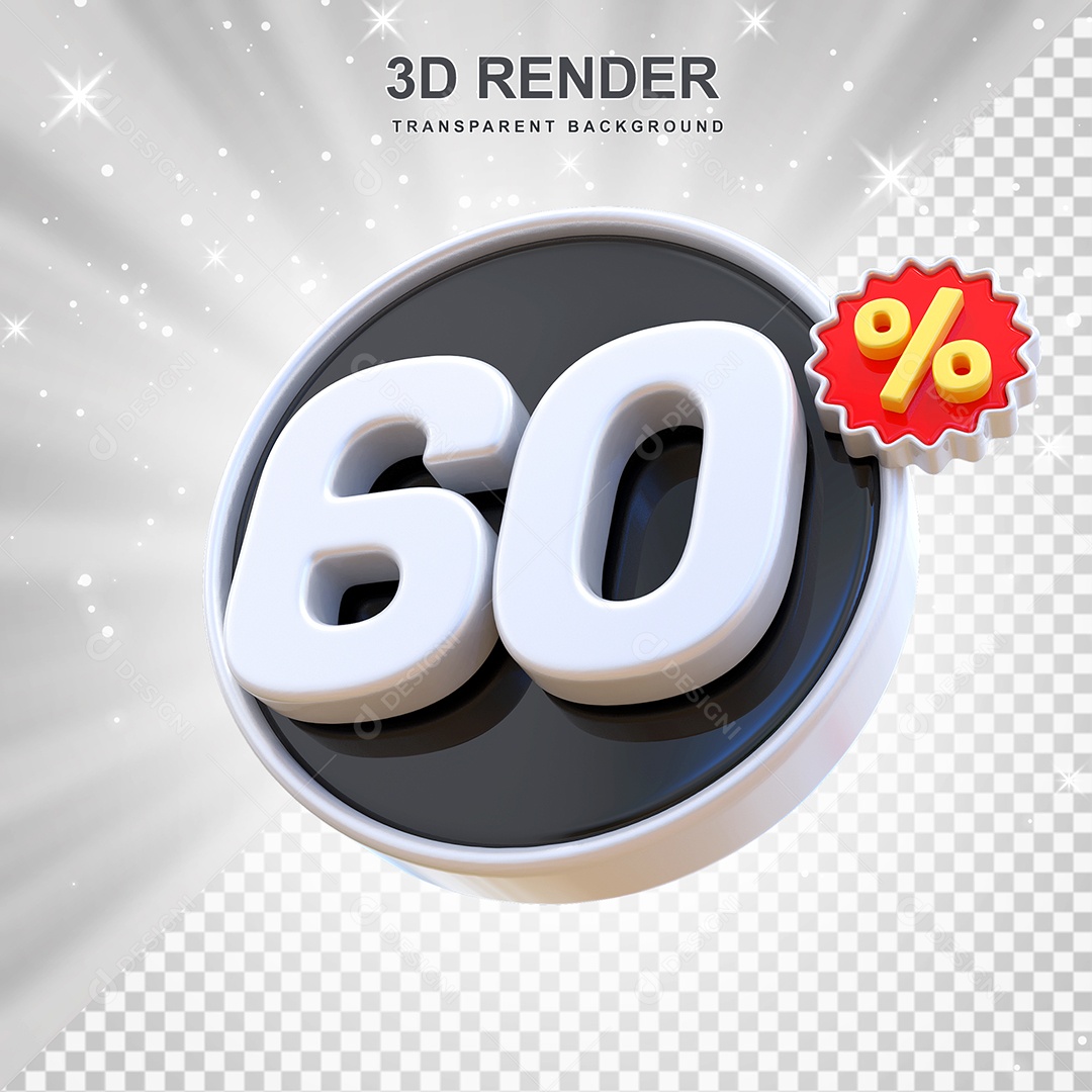 Número de Desconto 60% Elemento 3D Preto E Branco para Composição PSD