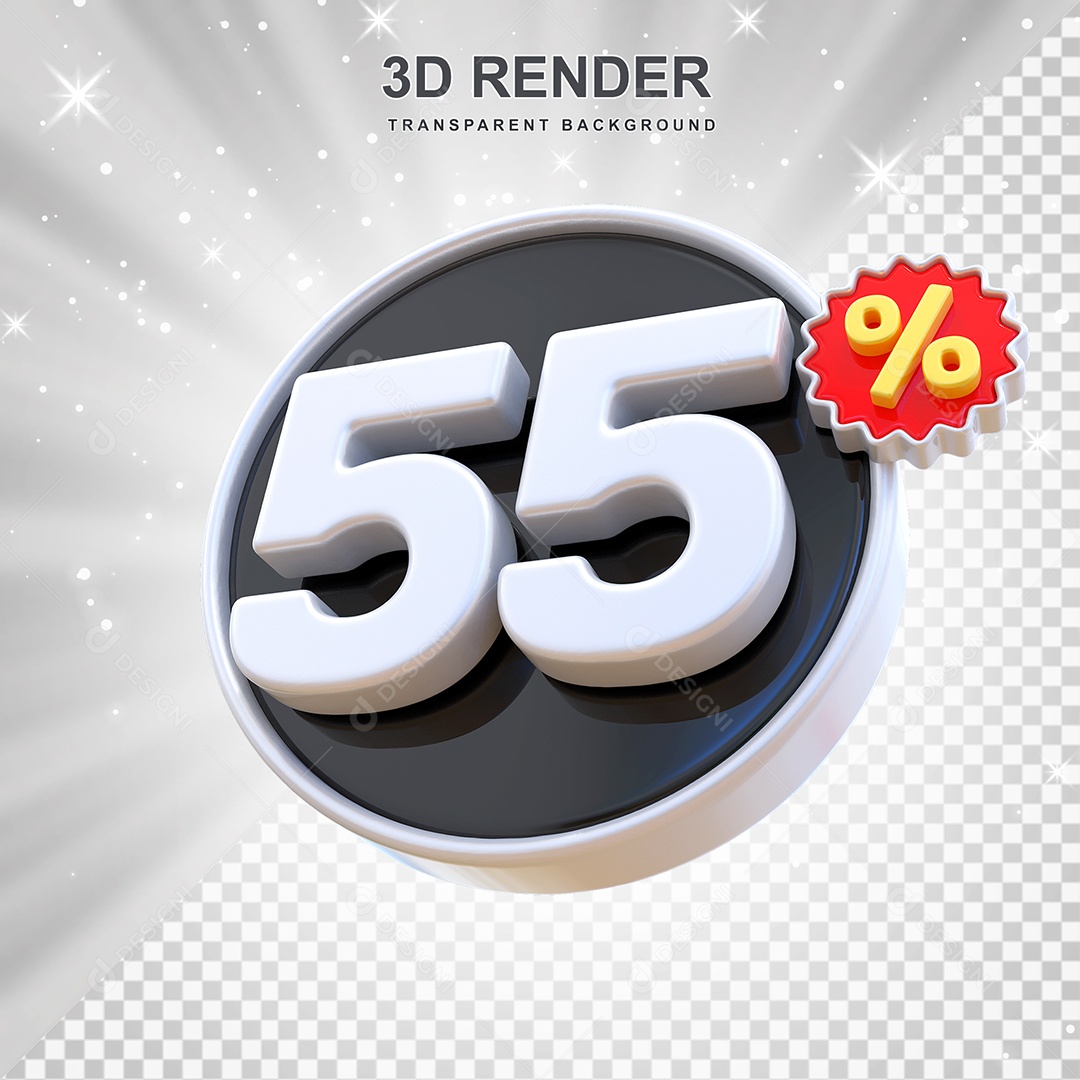 Número de Desconto 55% Elemento 3D Preto E Branco para Composição PSD