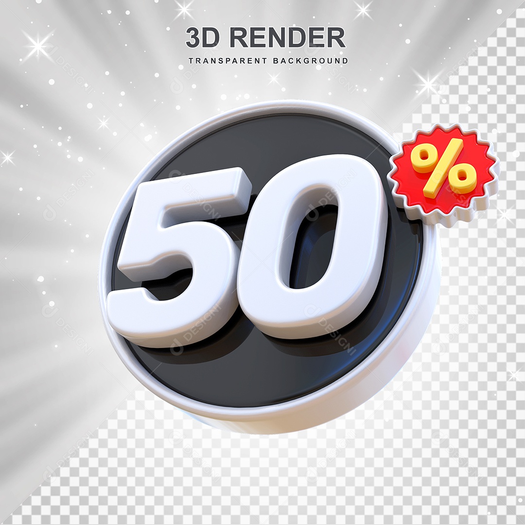Número de Desconto 50% Elemento 3D Preto E Branco para Composição PSD