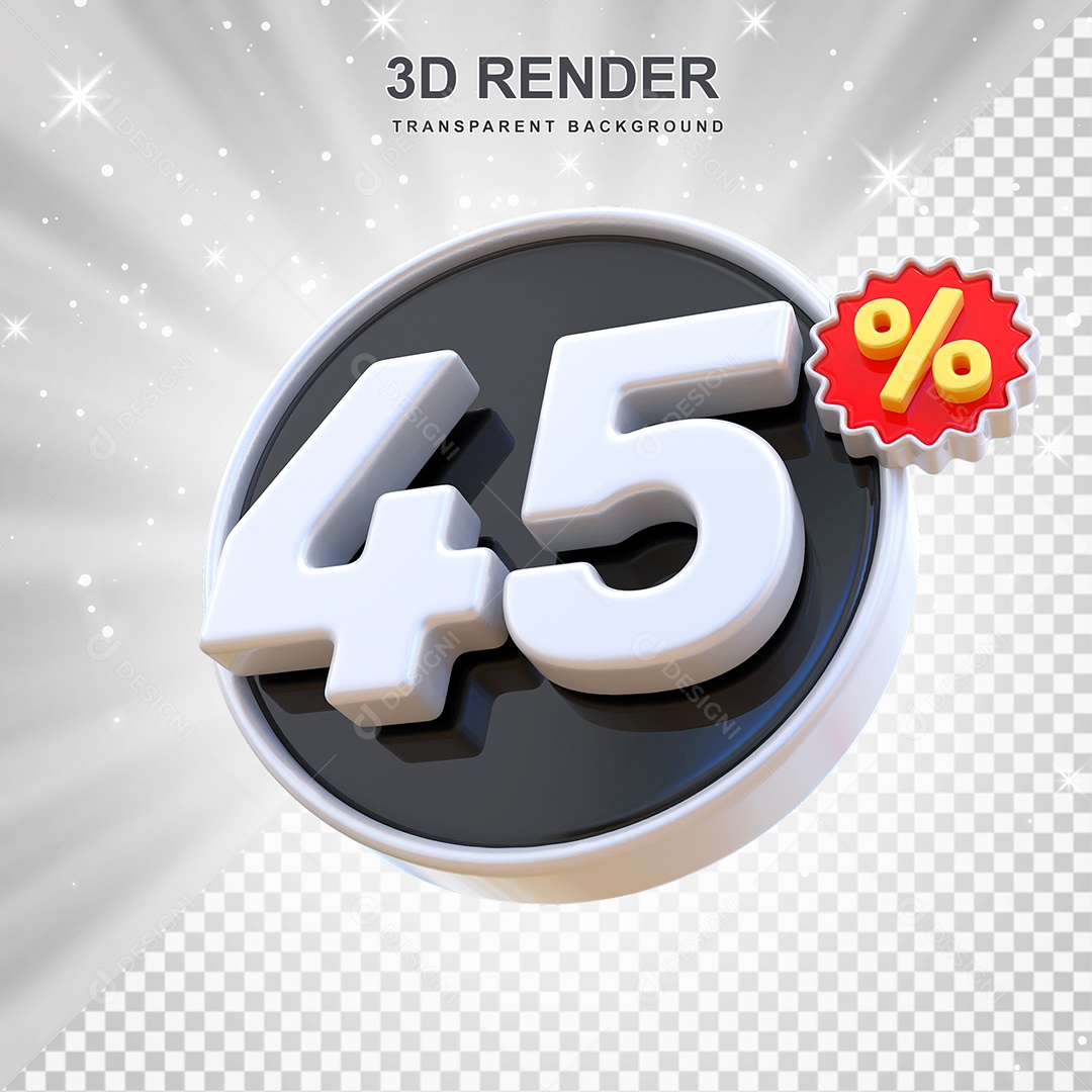 Número de Desconto 45% Elemento 3D Preto E Branco para Composição PSD