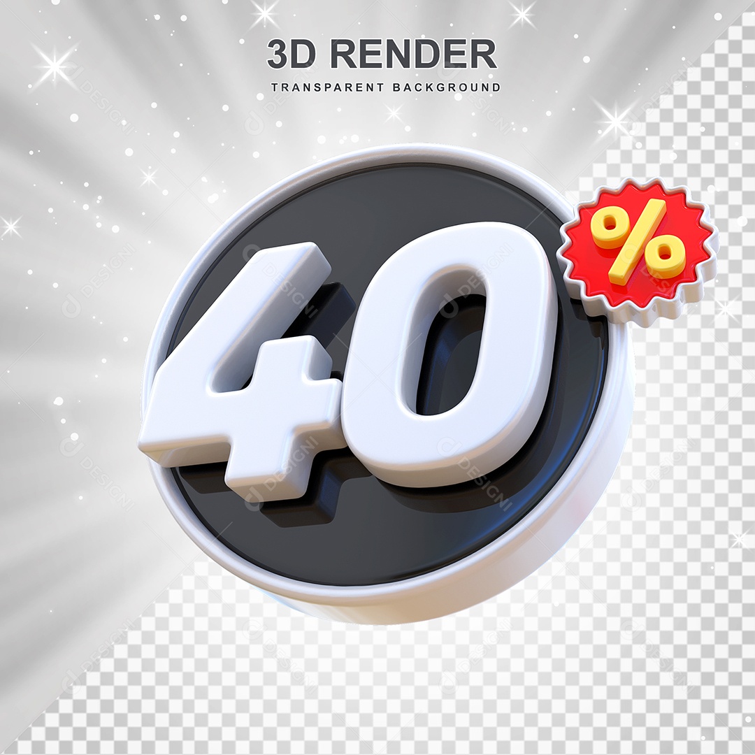 Número de Desconto 40% Elemento 3D Preto E Branco para Composição PSD