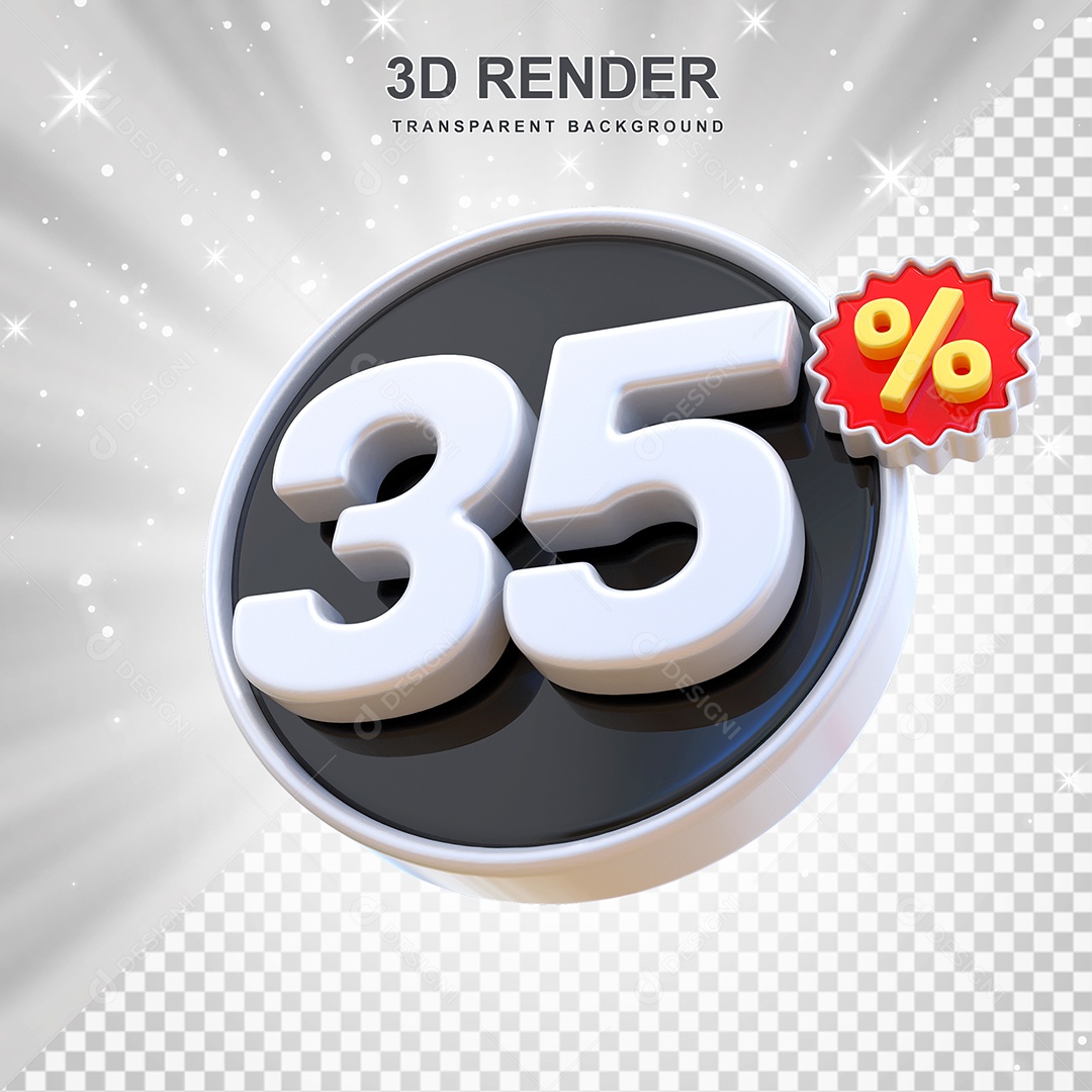 Número de Desconto 35% Elemento 3D Preto E Branco para Composição PSD
