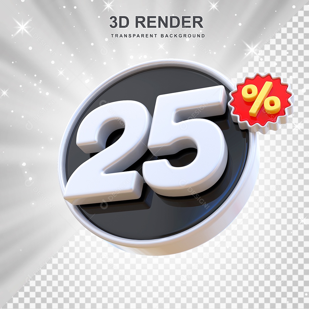 Número de Desconto 25% Elemento 3D Preto E Branco para Composição PSD