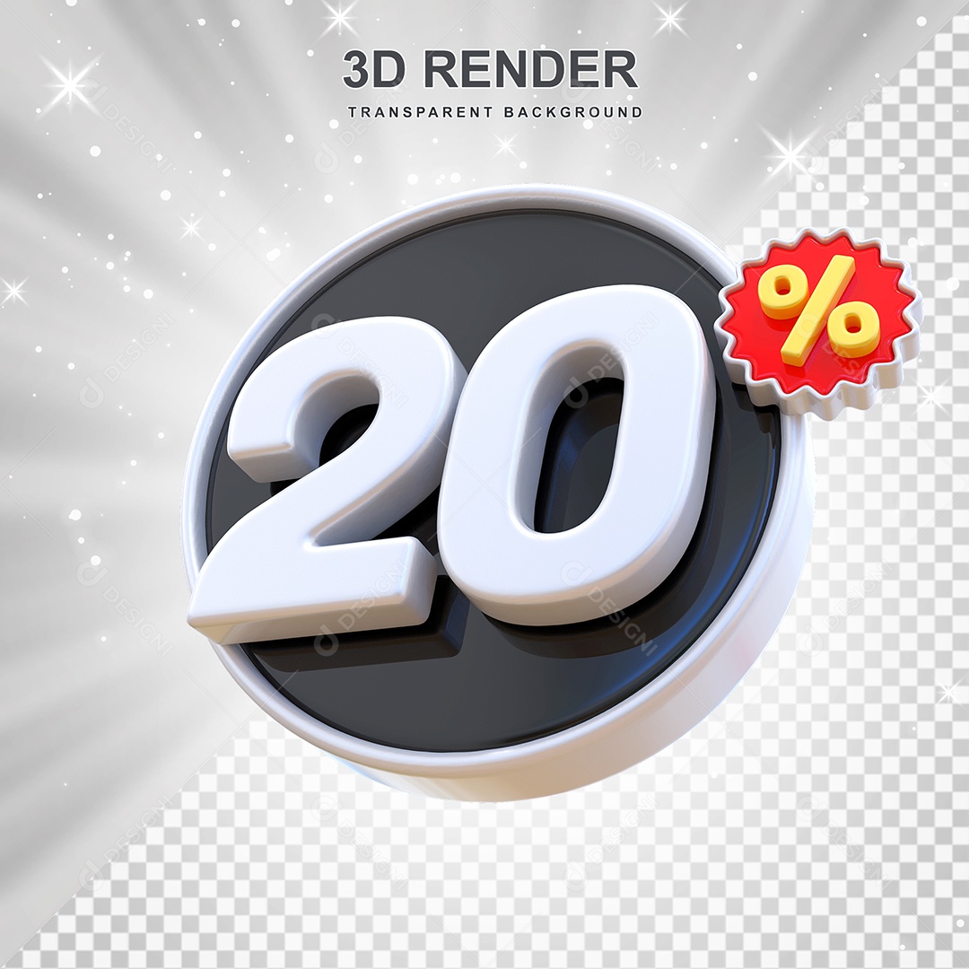 Número de Desconto 20% Elemento 3D Preto E Branco para Composição PSD