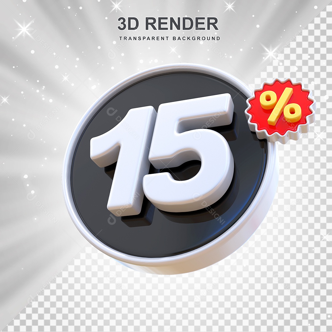 Número de Desconto 15% Elemento 3D Preto E Branco para Composição PSD
