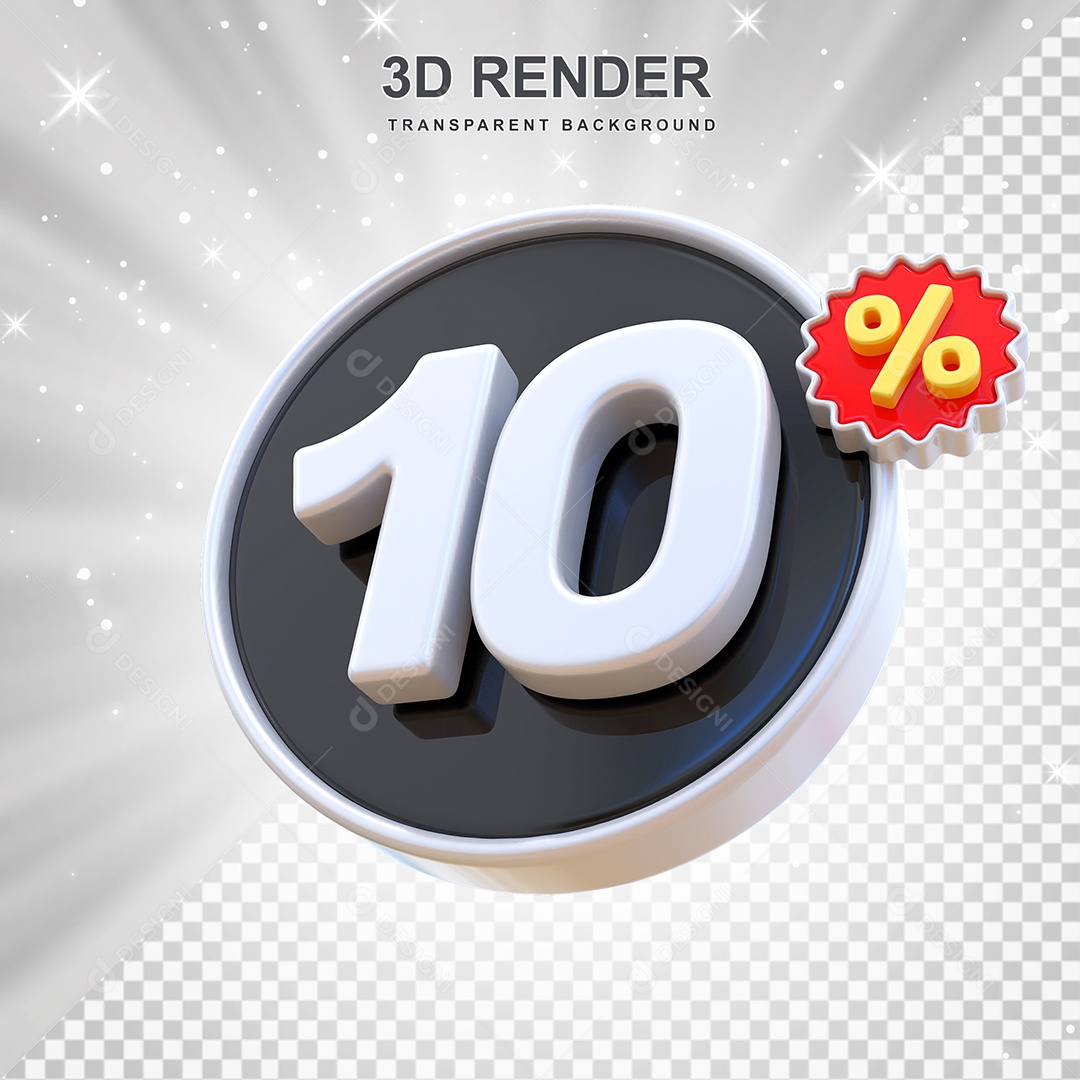 Número de Desconto 10% Elemento 3D Preto E Branco para Composição PSD