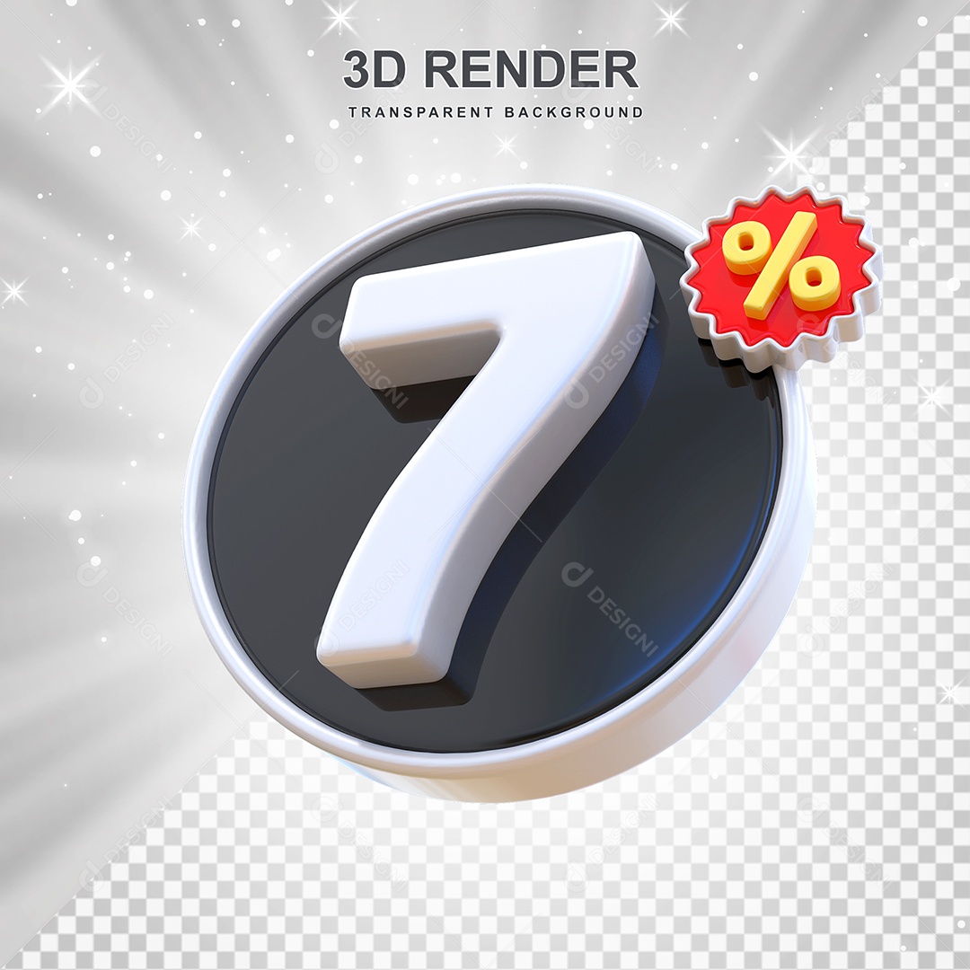 Número de Desconto 7% Elemento 3D Preto E Branco para Composição PSD