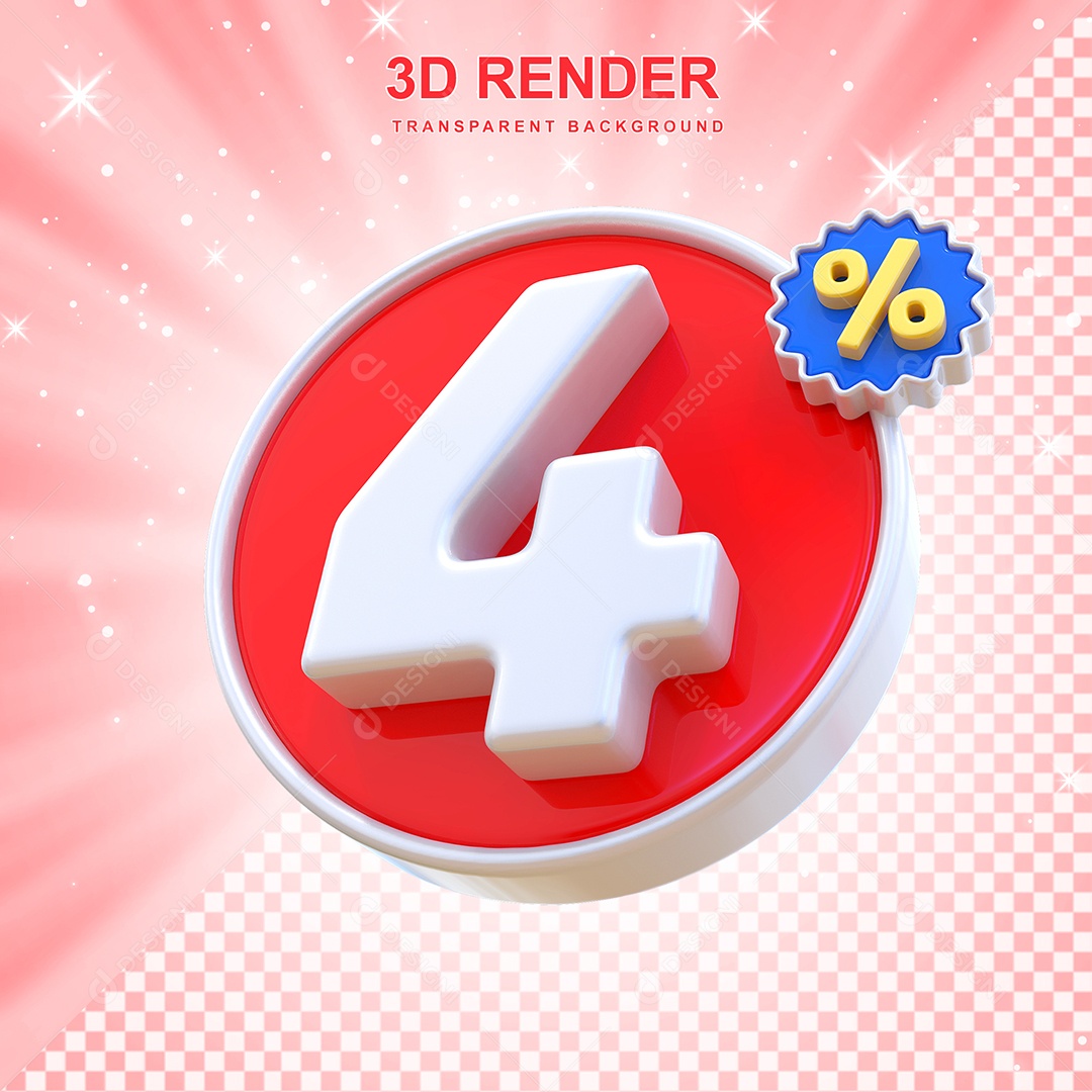 Número de Desconto 95% Elemento 3D Vermelho E Branco para Composição PSD