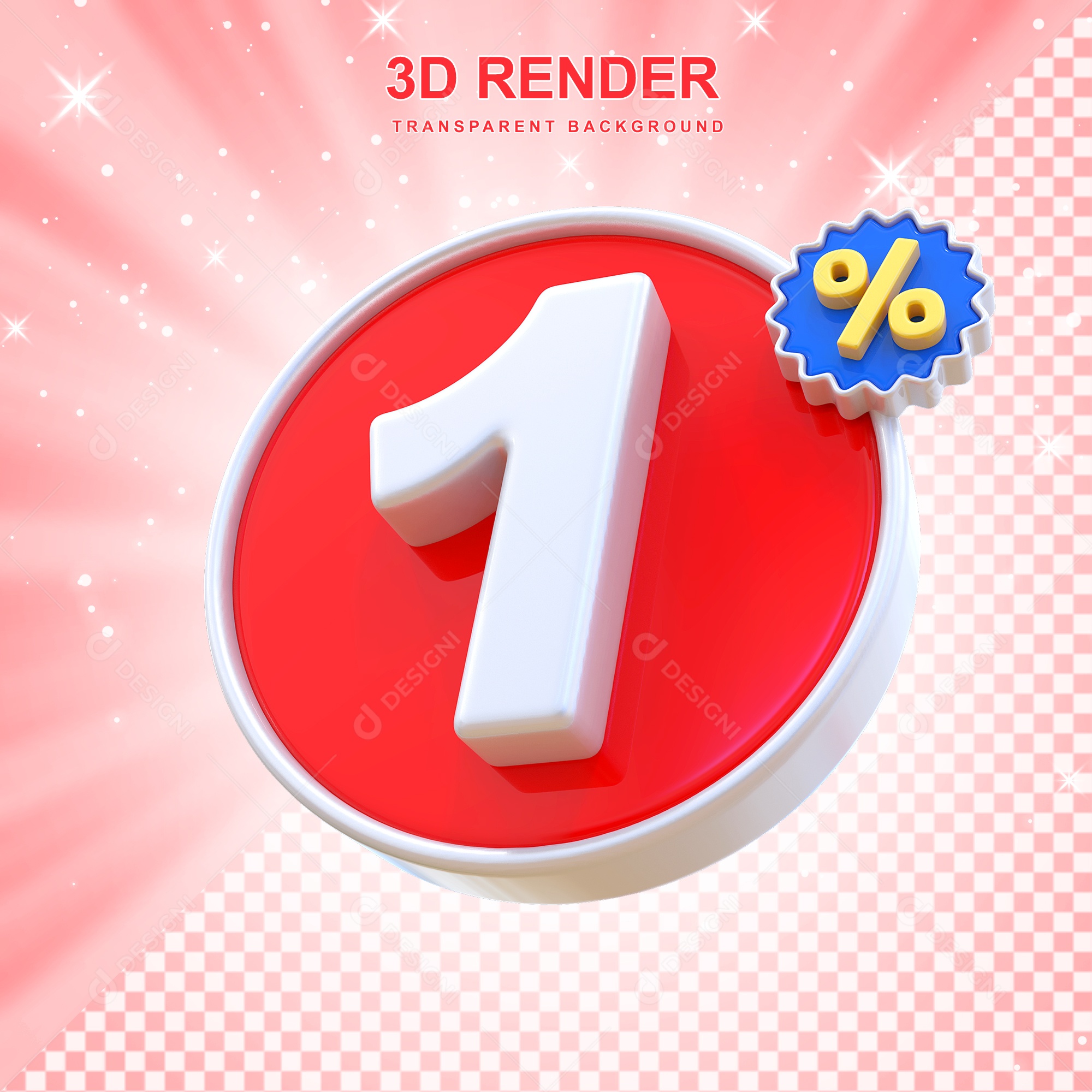 Número de Desconto 1% Elemento 3D Vermelho E Branco para Composição PSD