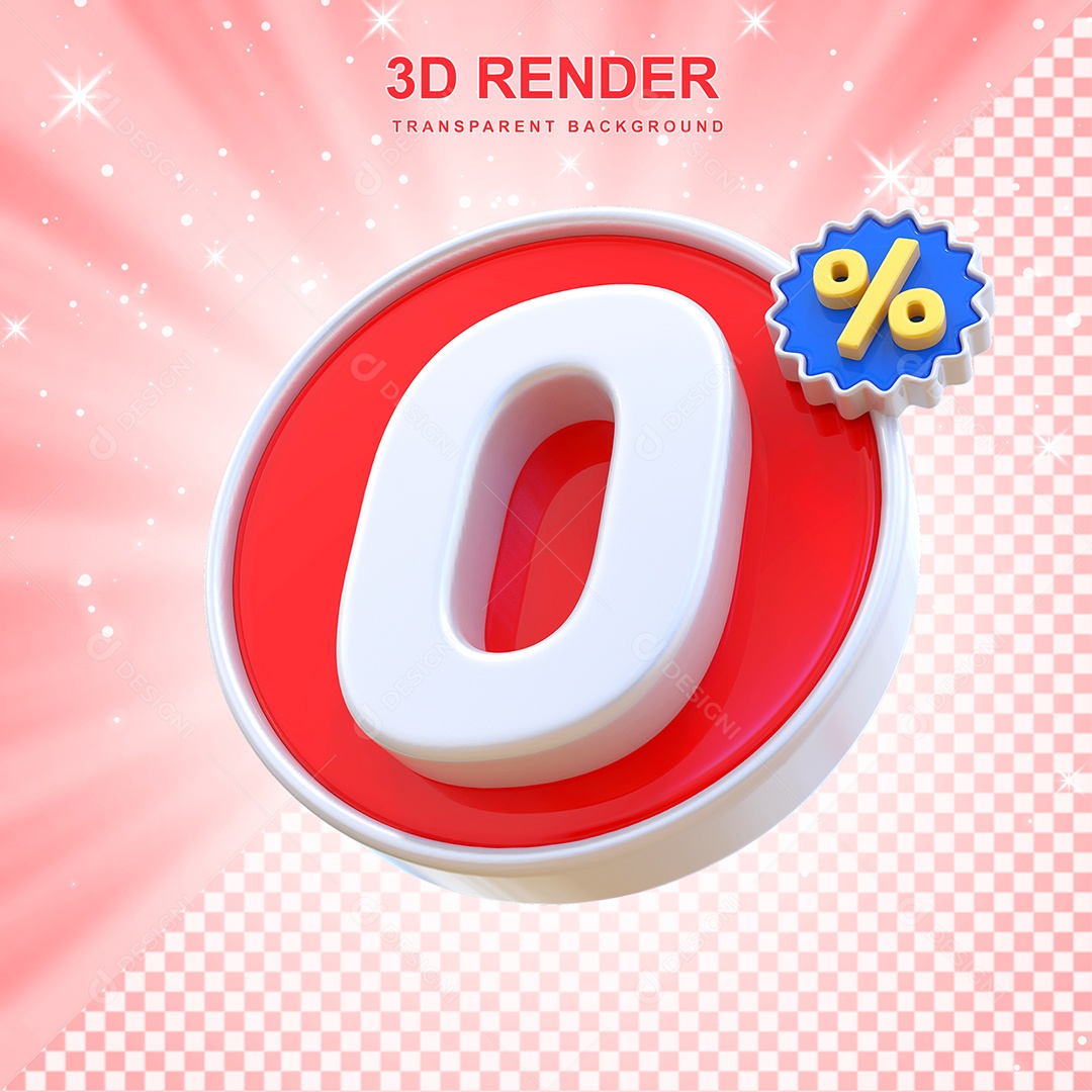 Número de Desconto 0% Elemento 3D Vermelho E Branco para Composição PSD
