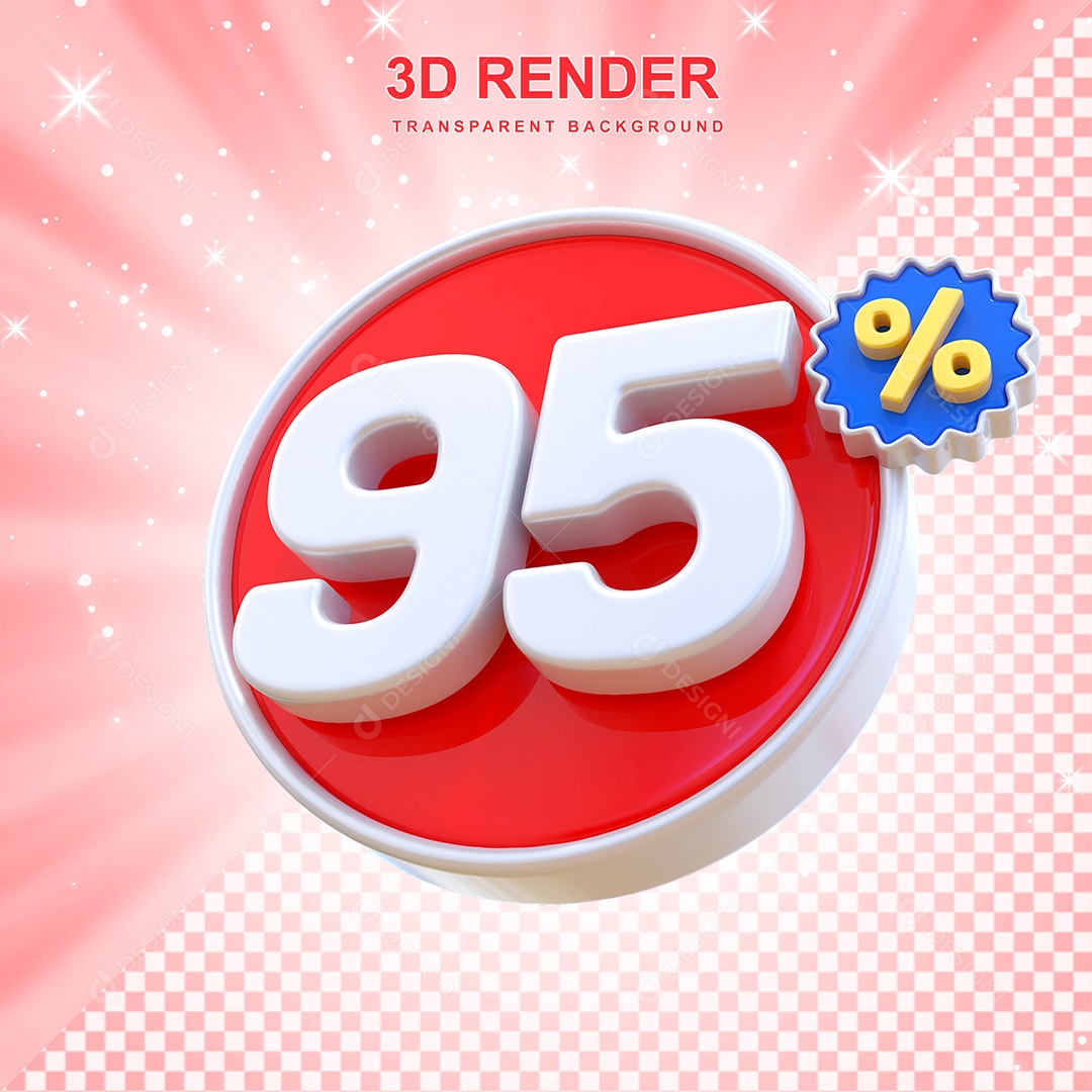 Número de Desconto 95% Elemento 3D Vermelho E Branco para Composição PSD