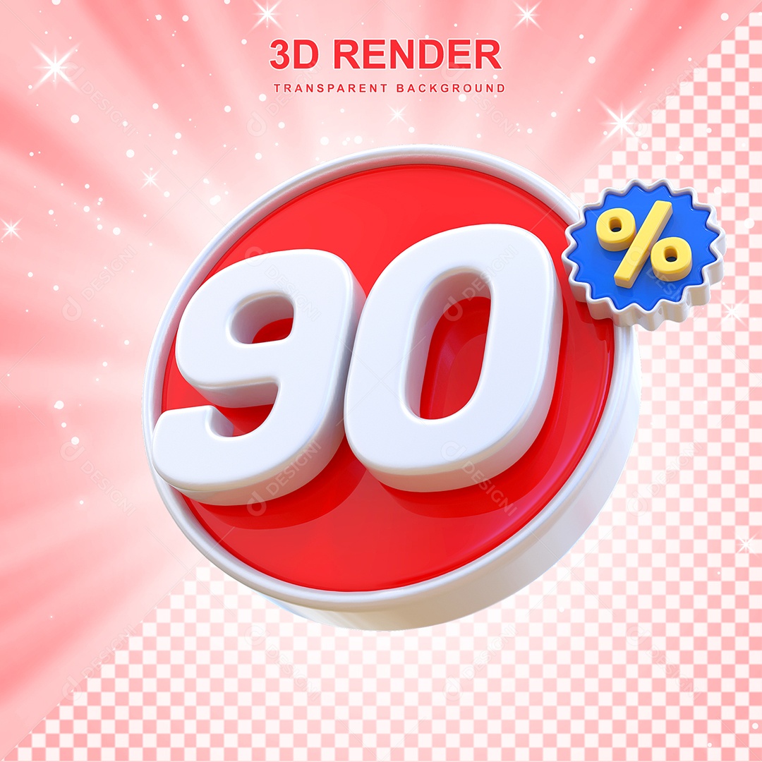 Número de Desconto 90% Elemento 3D Vermelho E Branco para Composição PSD