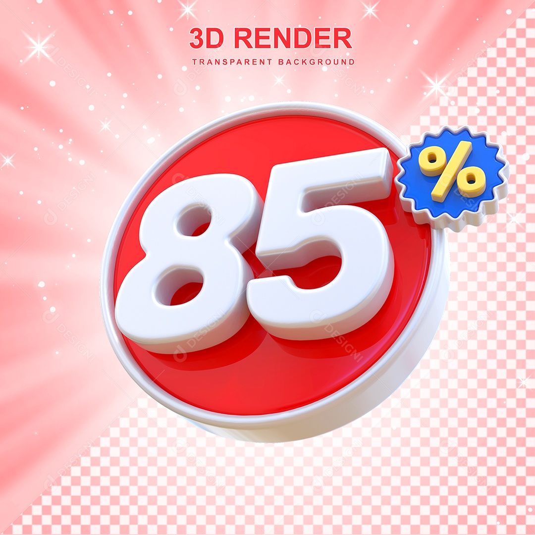 Número de Desconto 85% Elemento 3D Vermelho E Branco para Composição PSD