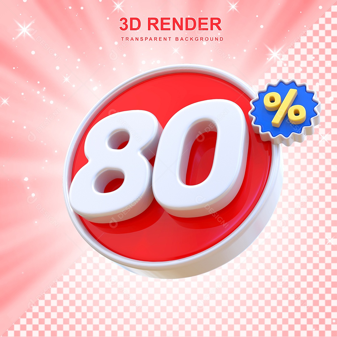Número de Desconto 80% Elemento 3D Vermelho E Branco para Composição PSD