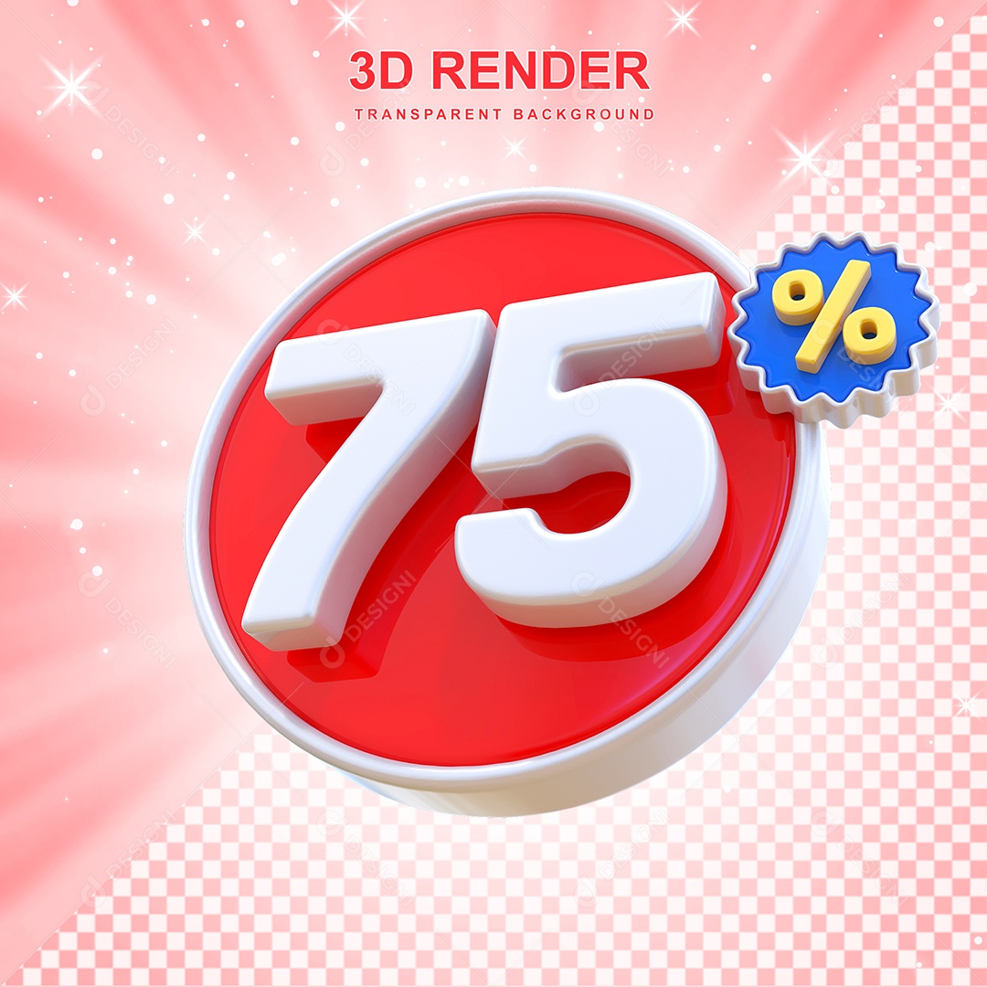 Número de Desconto 75% Elemento 3D Vermelho E Branco para Composição PSD