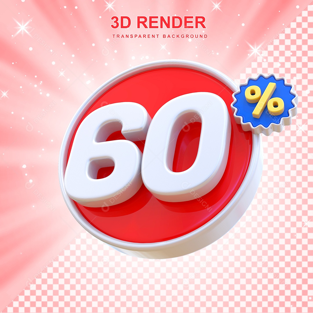 Número de Desconto 60% Elemento 3D Vermelho E Branco para Composição PSD