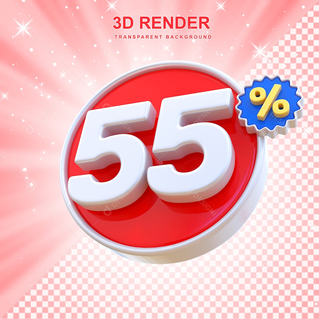 Número de Desconto 55% Elemento 3D Vermelho E Branco para Composição PSD