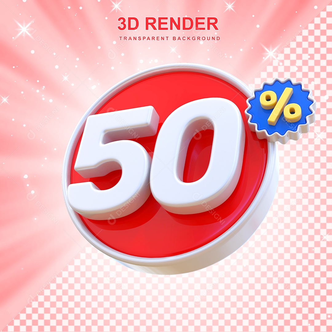 Número de Desconto 50% Elemento 3D Vermelho E Branco para Composição PSD