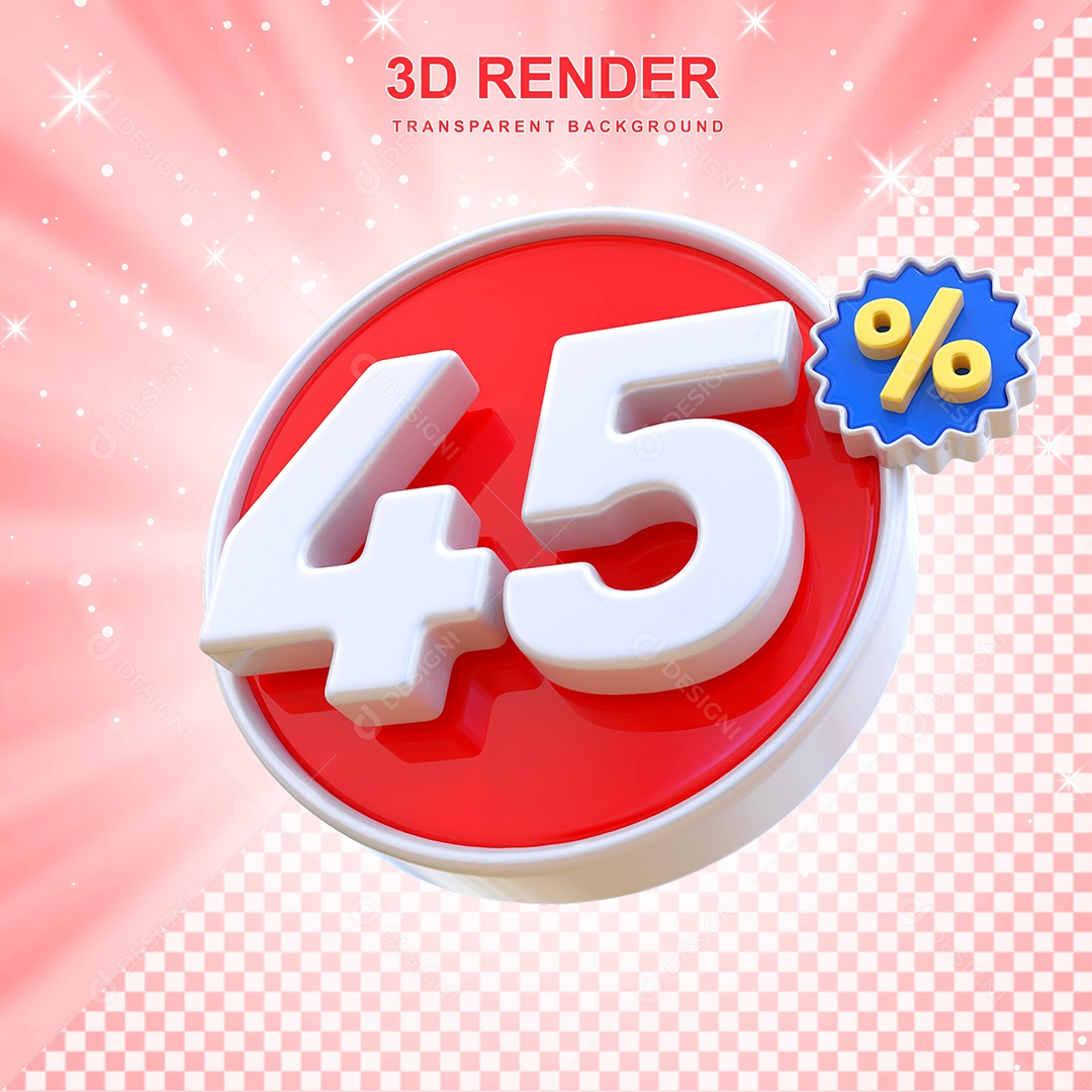 Número de Desconto 45% Elemento 3D Vermelho E Branco para Composição PSD