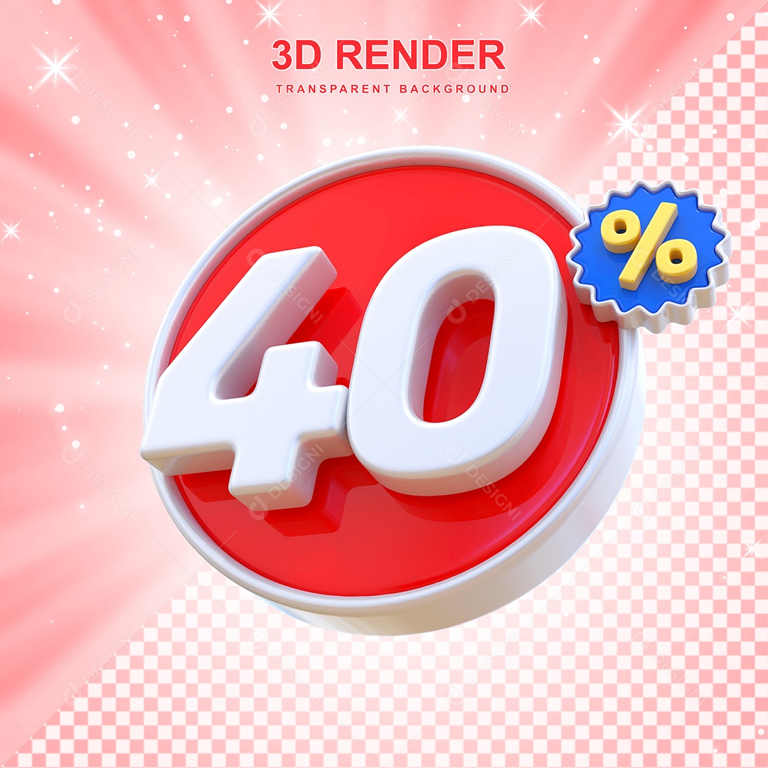 Número de Desconto 40% Elemento 3D Vermelho E Branco para Composição PSD