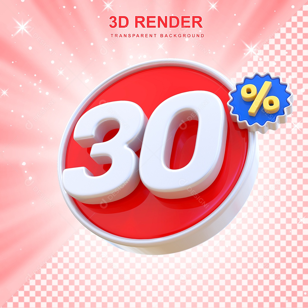 Número de Desconto 30% Elemento 3D Vermelho E Branco para Composição PSD